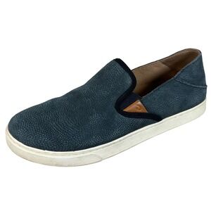 OluKai Pehuea Leather Slip On Sneakers Suede casual snakeskin gray ankle